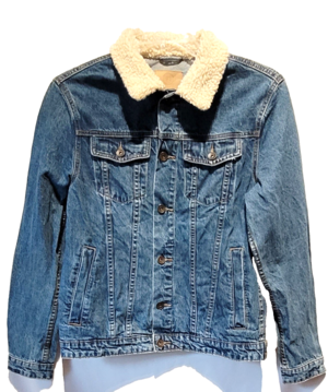91 Cotton On Womens Blue Denim Trucker Jean Jacket Med Faux Sherpa Collar Coat